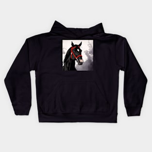 Black Horse with Red Reigns Kids Hoodie